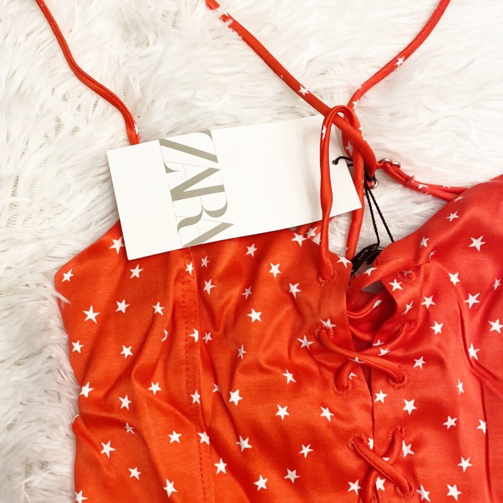 NWT ZARA | Red white stars print bodysuit top women’s Small - Picture 8 of 9